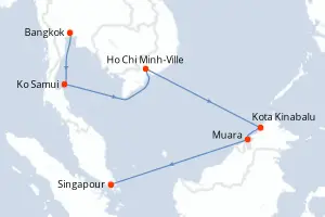 Carte de l’itinéraire de l’Oceania Nautica · 11 jours / 10 nuits, Asie du Sud-Est