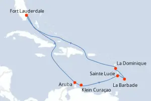Carte de l’itinéraire de l’Island Princess · 13 jours / 12 nuits, Petites Antilles