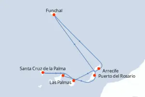 Carte de l’itinéraire du MSC Fantasia · 8 jours / 7 nuits, Canaries