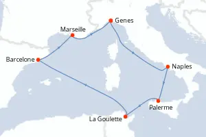 Carte de l’itinéraire du MSC Euribia · 8 jours / 7 nuits, Méditerranée occidentale