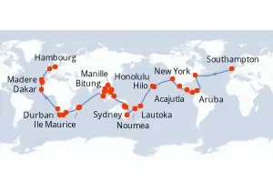 Carte de l’itinéraire du Queen Victoria · 112 jours / 111 nuits, Asie du Sud-Est