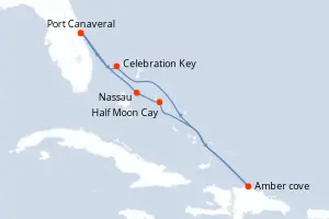 Carte de l’itinéraire du Mardi Gras · 8 jours / 7 nuits, Bahamas