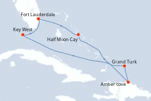 Carte de l’itinéraire du MS Eurodam · 8 jours / 7 nuits, Bahamas