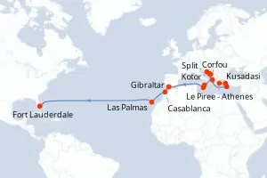 Carte de l’itinéraire de l’Island Princess · 26 jours / 25 nuits, Méditerranée orientale