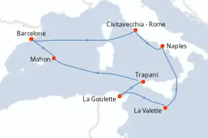 Carte de l’itinéraire de l’EXPLORA I · 11 jours / 10 nuits, Méditerranée occidentale