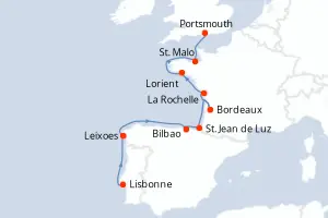 Carte de l’itinéraire de l’Azamara Journey · 11 jours / 10 nuits, Îles de l'Atlantique