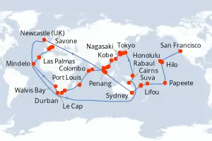 Carte de l’itinéraire du Costa Deliziosa · 100 jours / 99 nuits, Asie du Sud-Est