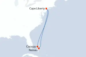 Carte de l’itinéraire de l’Oasis of the Seas · 8 jours / 7 nuits, Bahamas