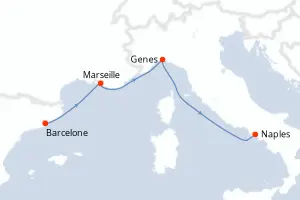 Carte de l’itinéraire du MSC Euribia · 4 jours / 3 nuits, Méditerranée occidentale