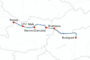 Carte de l’itinéraire du MS BOLERO · 8 jours / 7 nuits, Danube