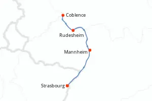Carte de l’itinéraire du Monalisa · 5 jours / 4 nuits, Rhin · Main · Moselle