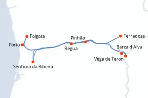 Carte de l’itinéraire du MS Miguel Torga · 6 jours / 5 nuits, Douro