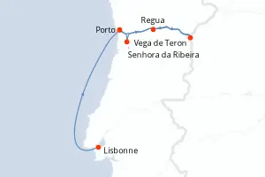 Carte de l’itinéraire du MS Miguel Torga · 8 jours / 7 nuits, Douro