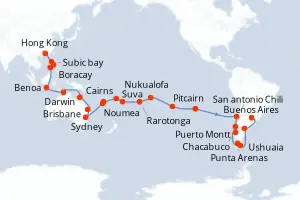 Carte de l’itinéraire du Costa Serena · 61 jours / 60 nuits, Amérique du Sud