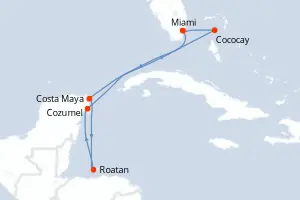 Carte de l’itinéraire de l’Icon of the Seas · 8 jours / 7 nuits, Caraïbes occidentales