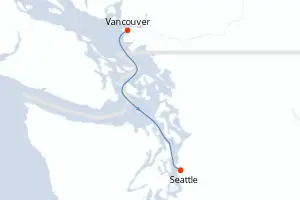 Carte de l’itinéraire du MS Eurodam · 2 jours / 1 nuit, Amérique du Nord