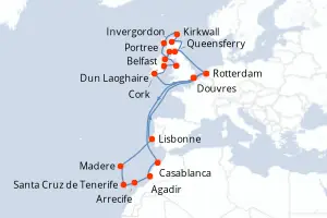 Carte de l’itinéraire du Nieuw Statendam · 29 jours / 28 nuits, Îles britanniques & Irlande