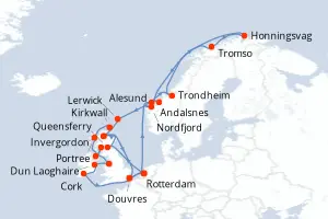 Carte de l’itinéraire du Nieuw Statendam · 29 jours / 28 nuits, Îles britanniques & Irlande