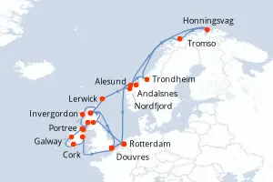 Carte de l’itinéraire du Nieuw Statendam · 29 jours / 28 nuits, Îles britanniques & Irlande