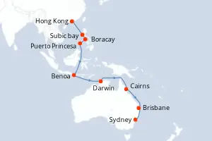 Carte de l’itinéraire du Costa Serena · 21 jours / 20 nuits, Australie & Nouvelle-Zélande