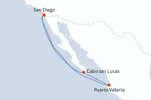 Carte de l’itinéraire du Norwegian Star · 7 jours / 6 nuits, Mexique Pacifique & Basse-Californie