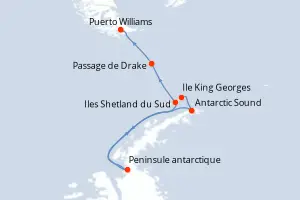 Carte de l’itinéraire du Silver Wind · 9 jours / 8 nuits, Amérique du Sud