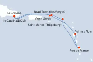 Carte de l’itinéraire du MSC Opera · 8 jours / 7 nuits, Petites Antilles
