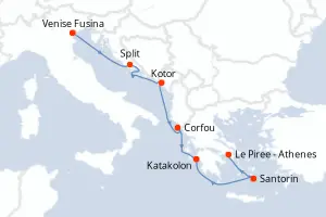 Carte de l’itinéraire du Seven Seas Grandeur · 8 jours / 7 nuits, Méditerranée orientale