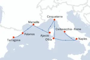Carte de l’itinéraire de l’Oceania Sirena · 8 jours / 7 nuits, Méditerranée occidentale