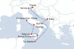 Carte de l’itinéraire du Silver Nova · 11 jours / 10 nuits, Méditerranée occidentale