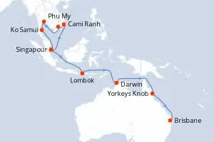 Carte de l’itinéraire du Royal Princess · 23 jours / 22 nuits, Asie du Sud-Est