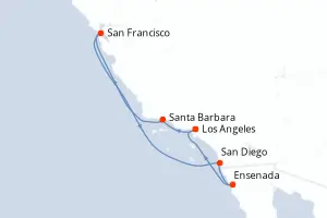 Carte de l’itinéraire de l’Emerald Princess · 8 jours / 7 nuits, Amérique du Nord