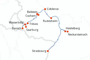 Carte de l’itinéraire du Leonard de Vinci · 7 jours / 6 nuits, Rhin · Main · Moselle