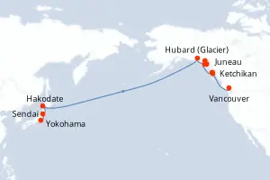 Carte de l’itinéraire du Norwegian Jade · 17 jours / 16 nuits, Alaska