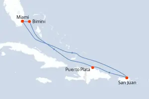 Carte de l’itinéraire du Scarlet Lady · 8 jours / 7 nuits, Grandes Antilles