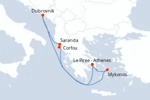 Carte de l’itinéraire du Scarlet Lady · 8 jours / 7 nuits, Méditerranée orientale