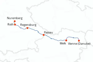 Carte de l’itinéraire de l’Amadeus Nova · 7 jours / 6 nuits, Danube