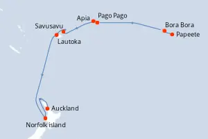Carte de l’itinéraire de l’Azamara Quest · 16 jours / 15 nuits, Pacifique Sud / Polynésie