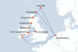 Carte de l’itinéraire du Celebrity Eclipse · 14 jours / 13 nuits, Îles britanniques & Irlande