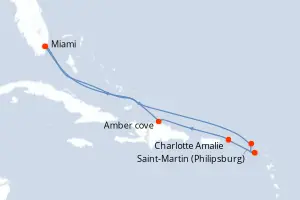 Carte de l’itinéraire du MSC Meraviglia · 9 jours / 8 nuits, Petites Antilles