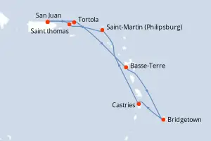Carte de l’itinéraire du Norwegian Prima · 8 jours / 7 nuits, Petites Antilles
