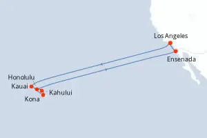 Carte de l’itinéraire de l’Emerald Princess · 17 jours / 16 nuits, Hawaii & Pacifique Nord