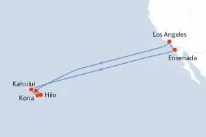 Carte de l’itinéraire de l’Emerald Princess · 17 jours / 16 nuits, Hawaii & Pacifique Nord