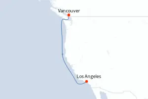Carte de l’itinéraire de l’Emerald Princess · 5 jours / 4 nuits, Amérique du Nord
