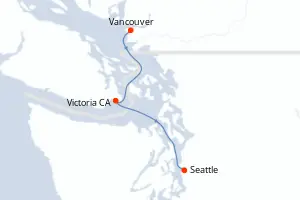 Carte de l’itinéraire du Royal Princess · 4 jours / 3 nuits, Amérique du Nord