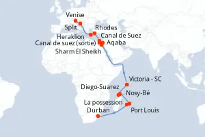 Carte de l’itinéraire du MSC Armonia · 27 jours / 26 nuits, Îles grecques