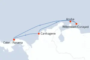 Carte de l’itinéraire du Grandeur of the Seas · 8 jours / 7 nuits, Caraïbes méridionales