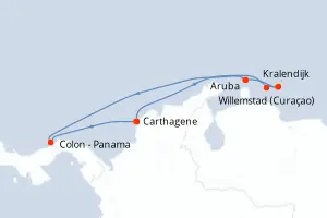 Carte de l’itinéraire du Grandeur of the Seas · 8 jours / 7 nuits, Caraïbes méridionales