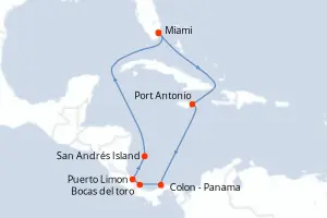 Carte de l’itinéraire de l’EXPLORA II · 11 jours / 10 nuits, Caraïbes