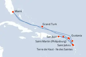 Carte de l’itinéraire de l’EXPLORA III · 15 jours / 14 nuits, Petites Antilles